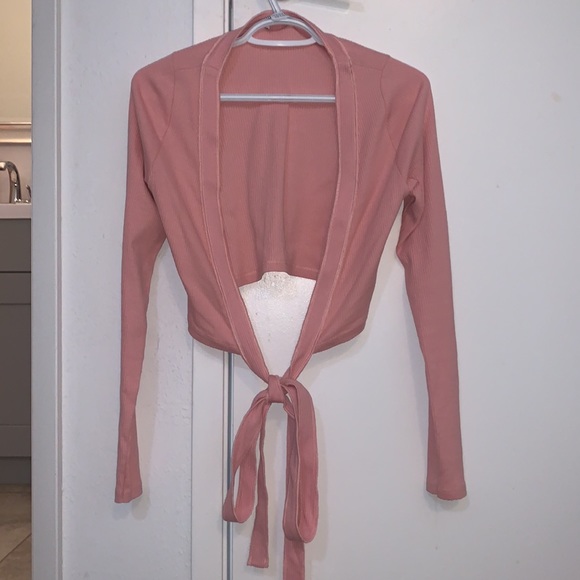 Cropped Tie Up Pink Sweater - Picture 2 of 2
